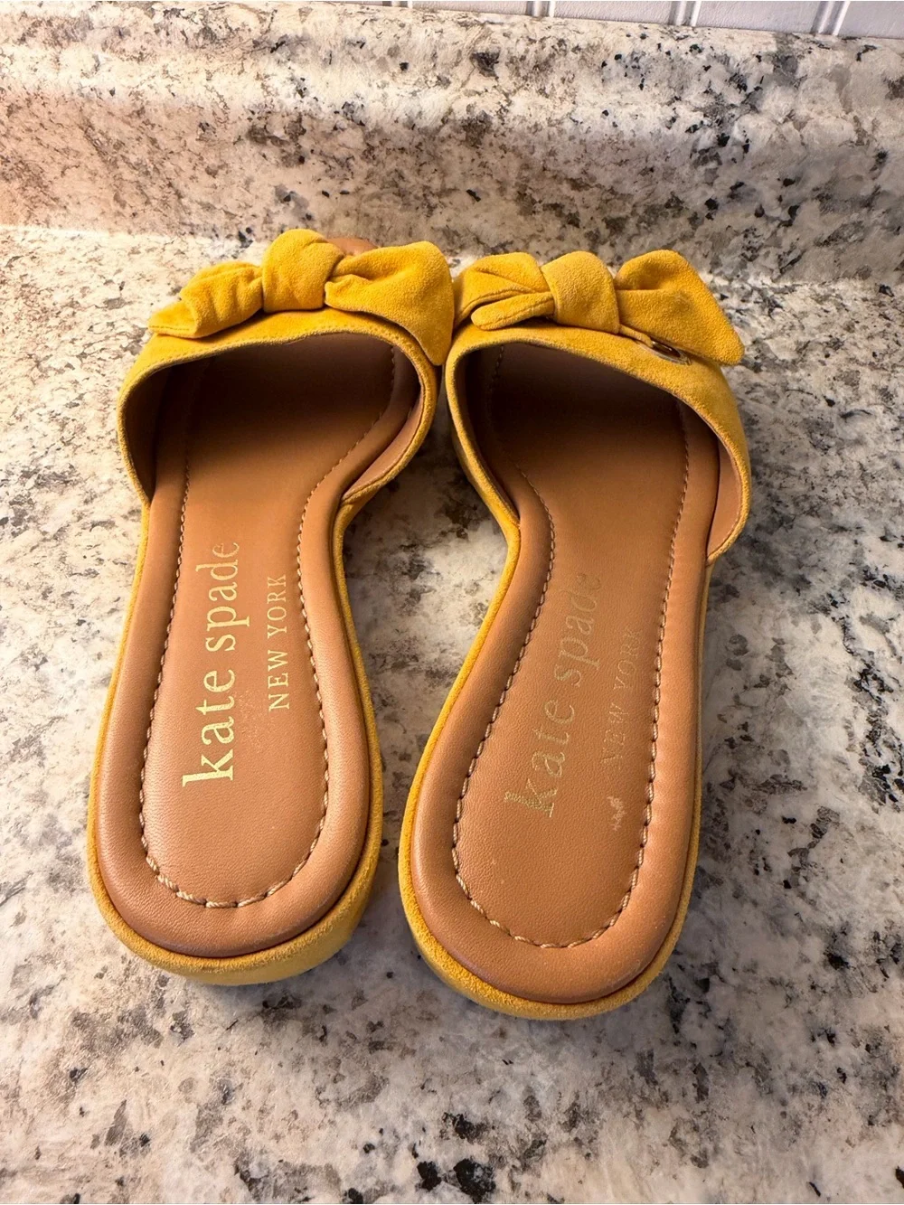 kate spade Mustard Yellow Knotted Bow Slide Mules Sandals Cute